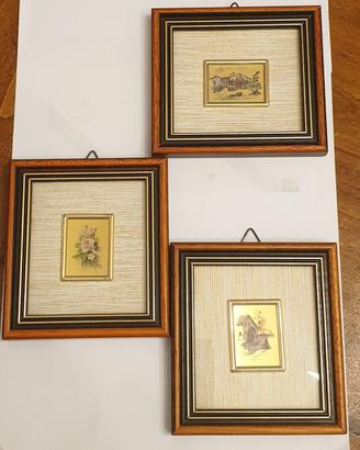 TRE quadretti Legno con CROMOLITOGRAFIA