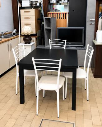 Tavolo Nero Allungabile + 4 Sedie Bianche Moderne
