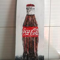 QUADRO DIPINTO SU LEGNO GREZZO ''COCA COLA''