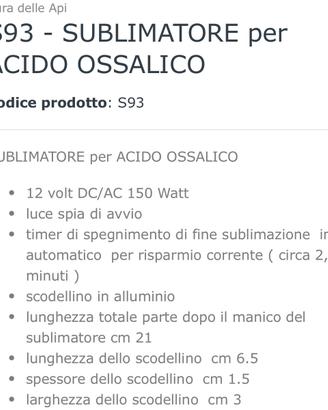 Sublimatore per acido ossalico - apicoltura