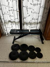 panca + bilancere con pesi (60kg)