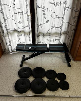 panca + bilancere con pesi (60kg)