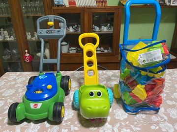 Giochi bambini: tagliaerba,carrellino,blocchetti