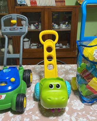 Giochi bambini: tagliaerba,carrellino,blocchetti