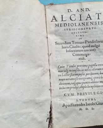 Libri antichi ALCIATI Iuris civilis 1550Usus feud.