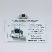 Anello oro 18KT diamanti carrè 0.80 zaffiro 1.30