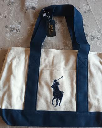 tote bag Polo Ralph Lauren,  beige e blu navy 