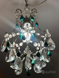 Lampadario cristalli bohemia e pietra malachite