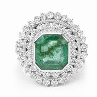 Anello cocktail oro 18 kt Smeraldo e diamanti