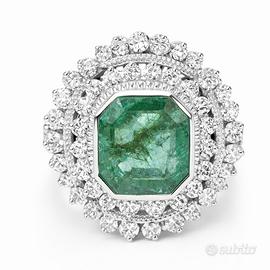 Anello cocktail oro 18 kt Smeraldo e diamanti