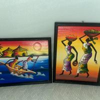 Quadri artigianali africani su legno  Coppia