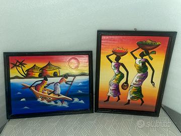 Quadri artigianali africani su legno  Coppia