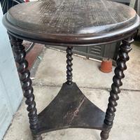 Tavolino rotondo Barley Twist intarsiato a mano