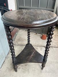 Tavolino rotondo Barley Twist intarsiato a mano