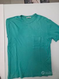 T-shirt Zara verde acqua con taschino, taglia M