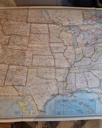 Mappa USA Vintage National Geographic 1968 Grande