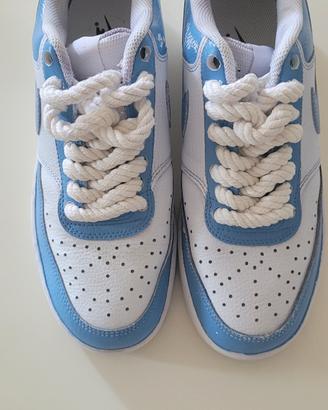 Nike Air Force 1 low rope laces azzurre 