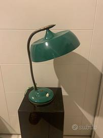 Lampada in metallo smaltato verde e ottone anni 50