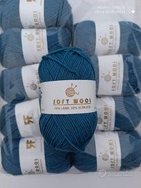 10 gomitoli di lana 70% pura lana BLU AVIO denim