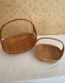 Coppia di Cestini Vintage in Vimini (Set di 2)