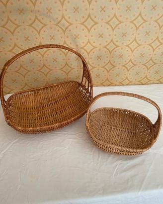 Coppia di Cestini Vintage in Vimini (Set di 2)