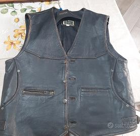 Gilet pelle panciotto marrone anticato moto leathe