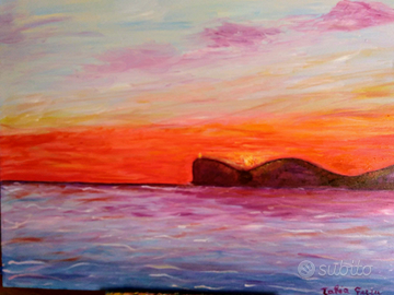 Quadro Tramonto ad Alghero con Capo Caccia