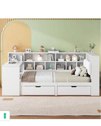 Letto con scrivania a vani vari.