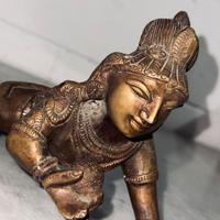 Antica statua induista in bronzo massiccio Krishna