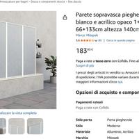 Parete sopravasca, doccia su vasca da bagno 66+133