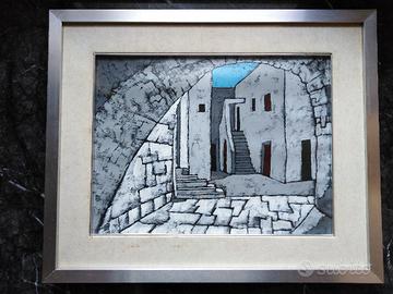 Olio su tela "Vicolo mediterraneo"