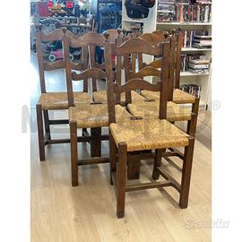 SEDIE PZ. 6 IN LEGNO MASSELLO ARTE POVERA ARTIGIAN