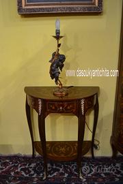 Tavolino mezzo giro intarsiato stile Luigi XV