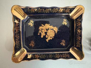 Posacenere Limoges France Blu Reale e Oro Zecchino