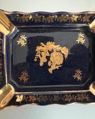 Posacenere Limoges France Blu Reale e Oro Zecchino