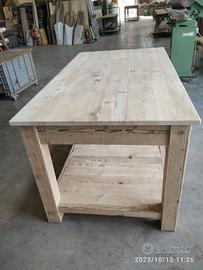 bancone tavolo in legno vecchio con 3 cassetti