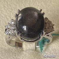 ANELLO ORO 18kt DIAMANTI E ZAFFIRO OCCHIO DI GATTO