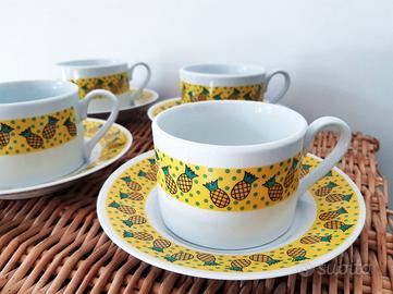 Set 4 tazze porcellana ananas Naj Oleari vintage