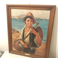 Quadro pittura a tempera "venditore di pesce"