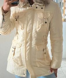 Giaccone Panna con Cappuccio in Pelliccia – Taglia