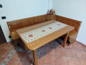 Set tavolo con panca angolare in rovere massiccio