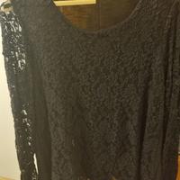 Maglia nera donna con parti in pizzo