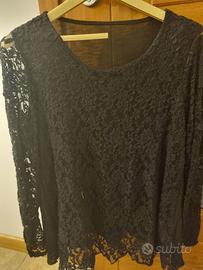 Maglia nera donna con parti in pizzo