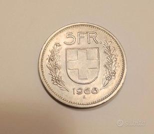 moneta 5 franchi svizzeri del 1968