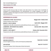 Cameriera ai piani, barista, adetta a colazione