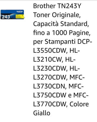 Toner Brother giallo nuovo