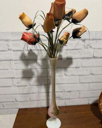 Vaso fiori in vetro dipinto a mano