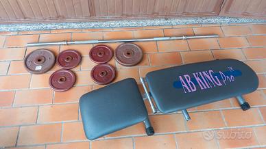 Manubrio per sollevamento pesi + pesi + panca -