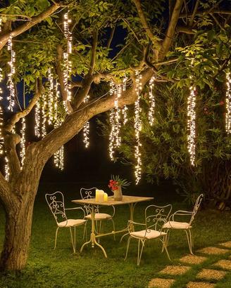10x cascata di luci a 3 nastri - led bianco caldo