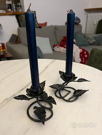 Set di portacandele in ferro battuto con roselline